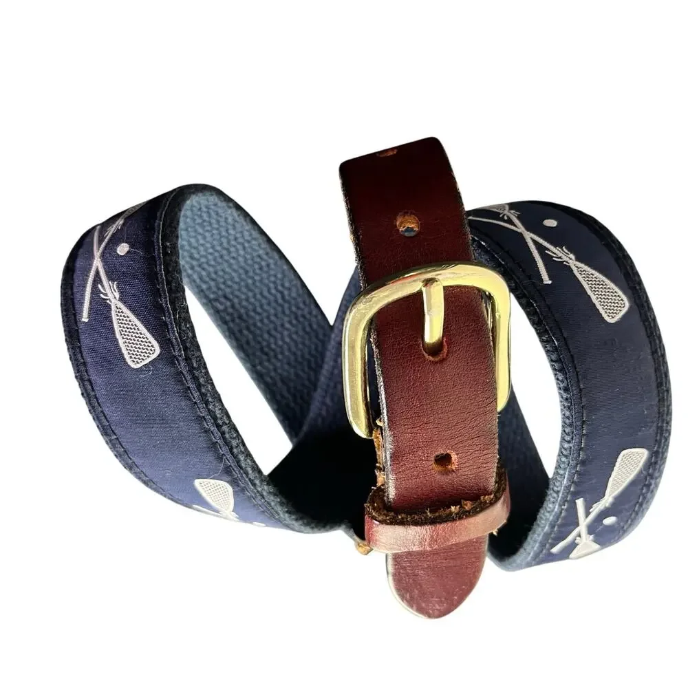 Boys Belt Lacrosse Sticks‎ Brass Buckle 32 Navy Blue Adjustable Leather trim